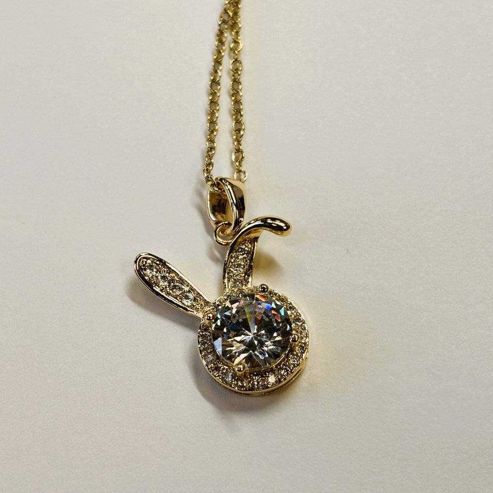 Gold 1.5 ct Zircon and Rabbit Face Pendant Necklace - Picture 1 of 17